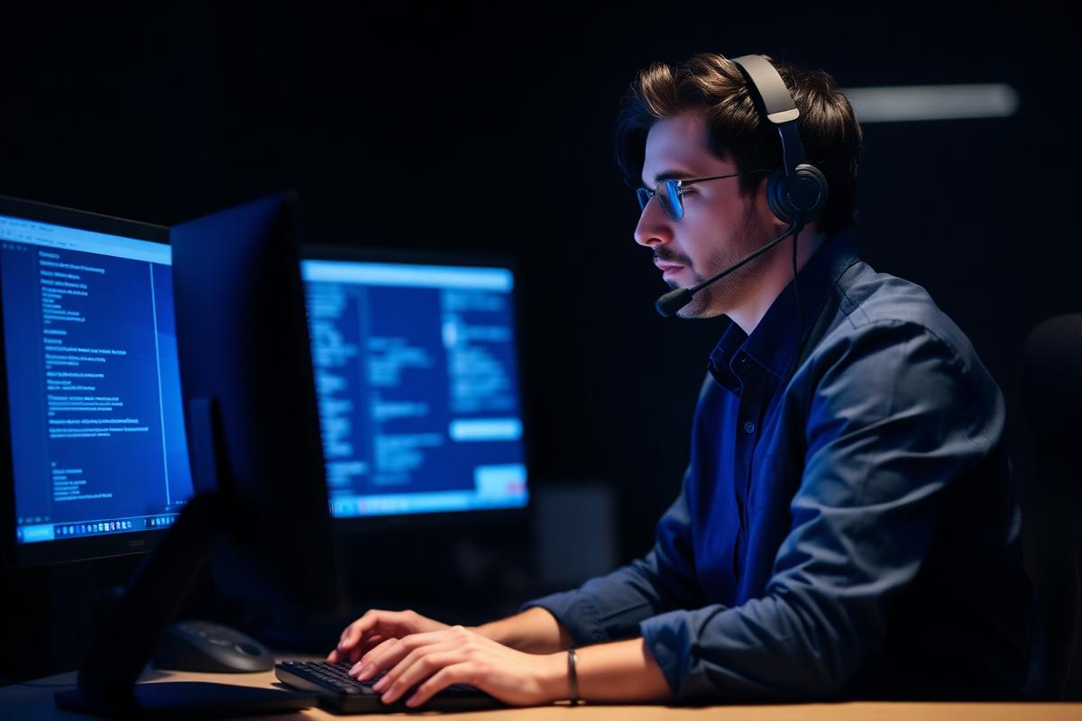 Support specialist reviewing system logs on a computer screen